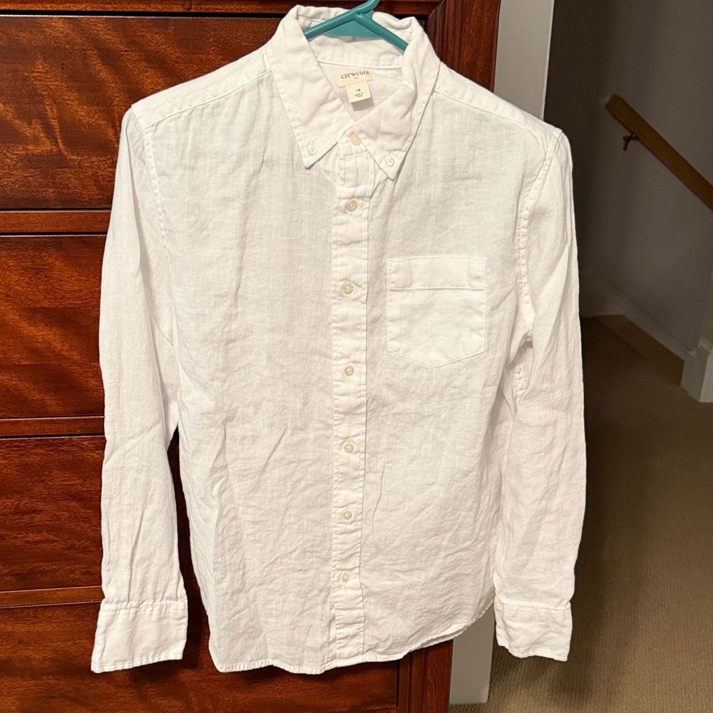 Crewcuts Kids White Linen Button Down Shirt
